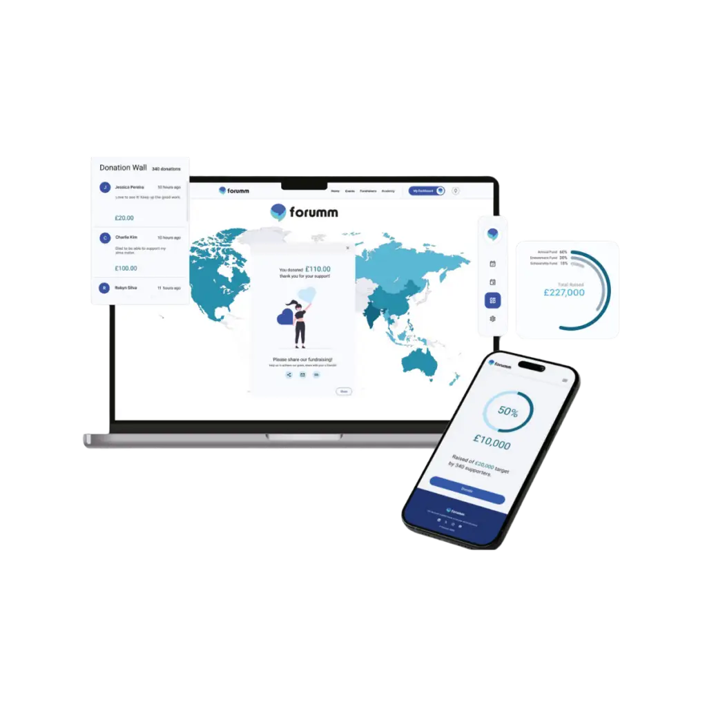 Computer with mobile phone fundraising graphics