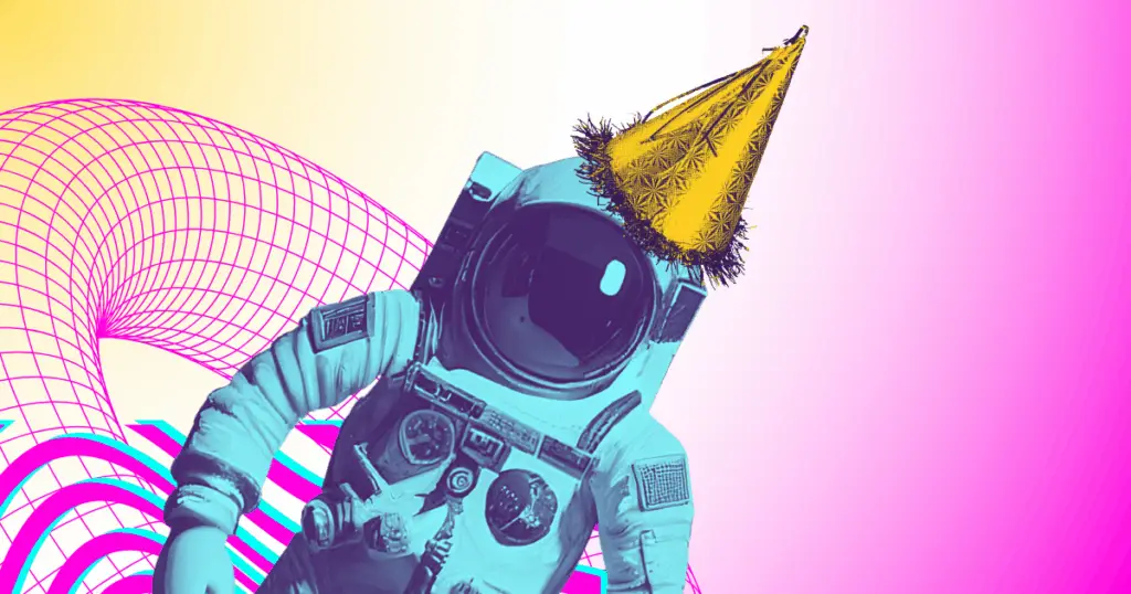 Spaceman wearing a party hat