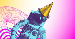 Spaceman wearing a party hat