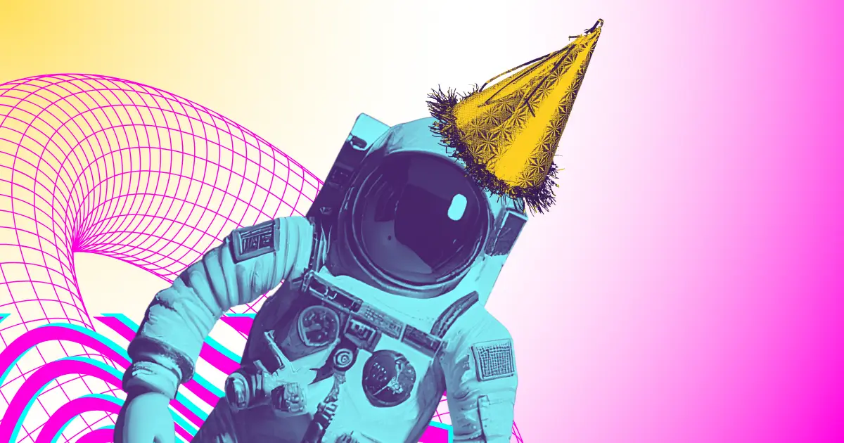 Spaceman wearing a party hat