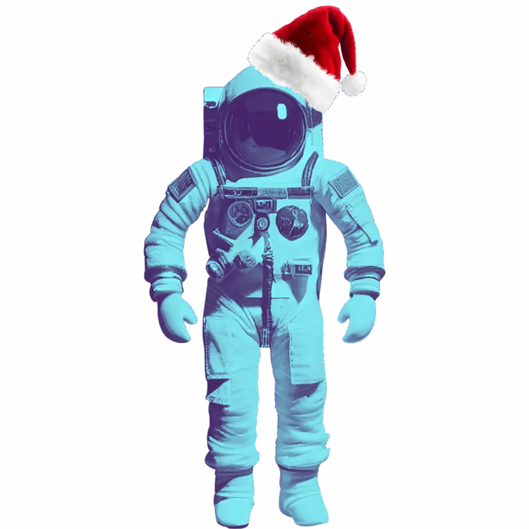 Blue Forumm Astronaut with Santa Hat on