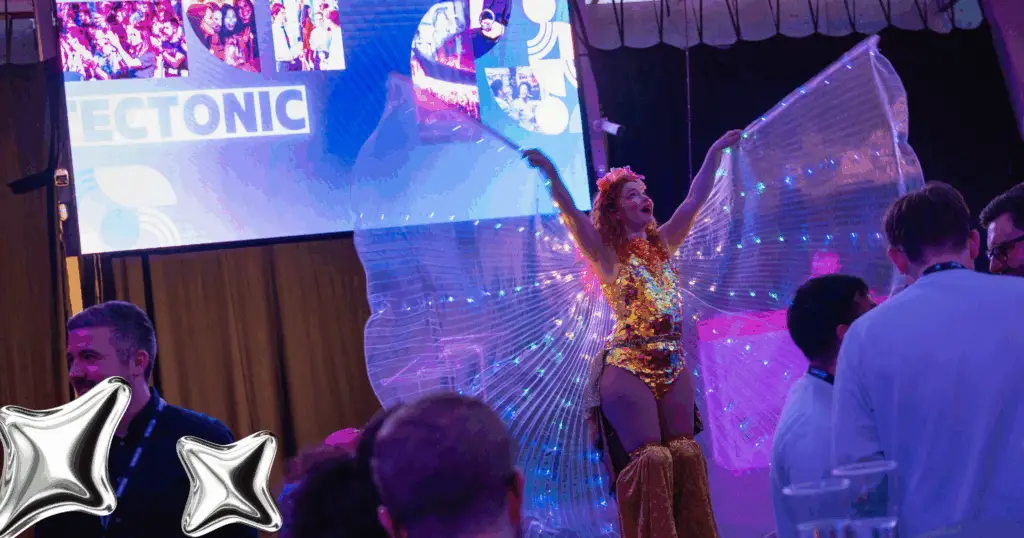 Lady dressed as a butterfly at Tectonic